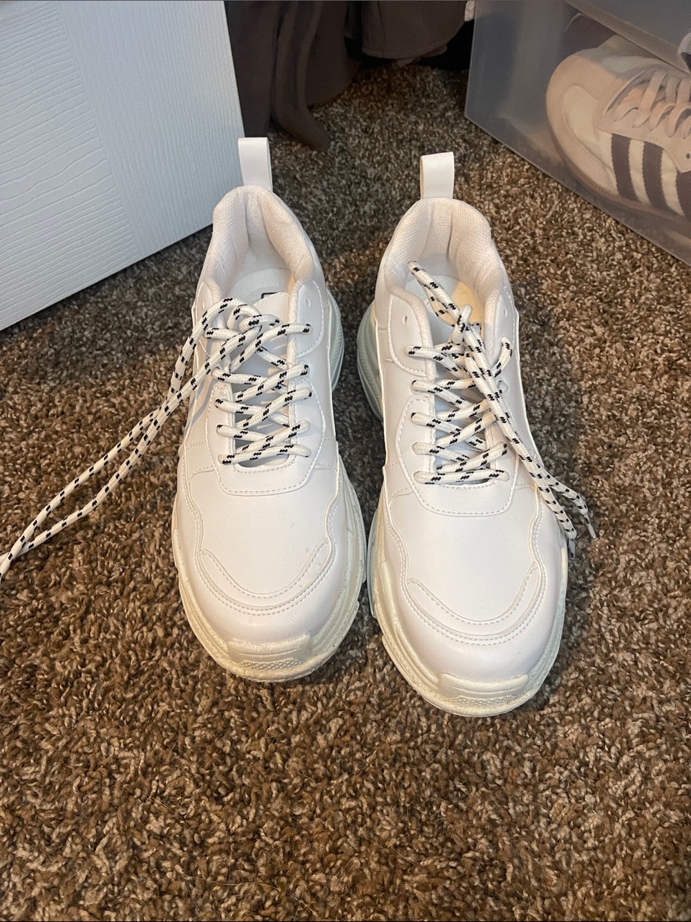 Boohoo White Chunky Lace-Up Platform Sneakers with Black-Accent Laces